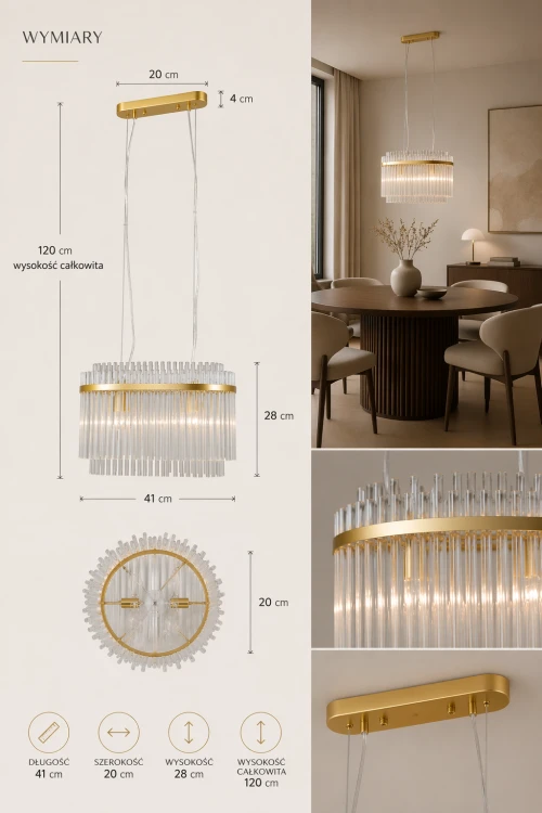 Stylowa lampa BONTE Italux w kolorze złotym to połączenie elegancji i nowoczesności. Owalna konstrukcja i szklane detale tworzą wyjątkowy efekt świetlny. Idealna do wnętrz glamour, nowoczesnych i minimalistycznych.