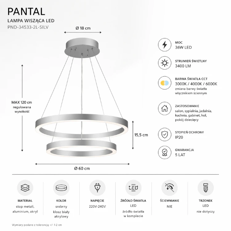 Lampa sufitowa PANTAL 36W LED Italux w aranżacji salonu. Nowoczesny design i eleganckie ringi tworzą efektowny klimat w pomieszczeniu.