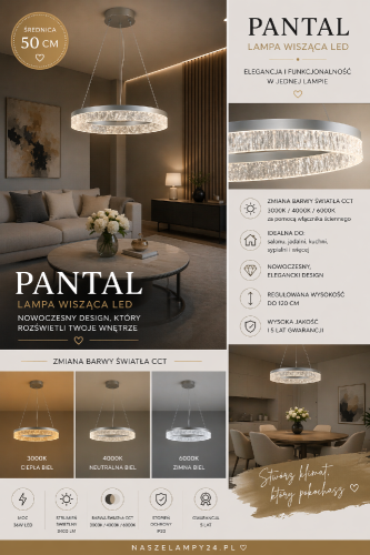 Nowoczesna lampa sufitowa PANTAL Italux 1 ring LED srebrna. Stylowe oświetlenie do wnętrz minimalistycznych i glamour z możliwością zmiany barwy światła.