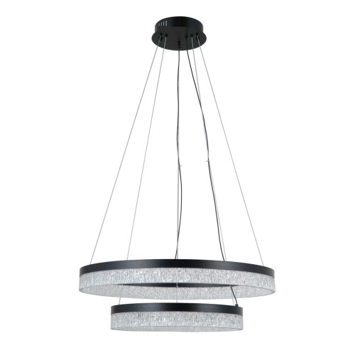 Lampa wisząca PANTAL 36W LED czarna Italux z dwoma ringami. Nowoczesne oświetlenie do salonu i jadalni z możliwością zmiany barwy światła.