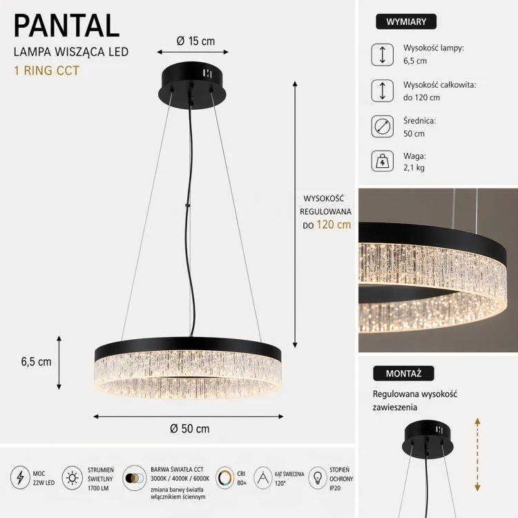 Lampa sufitowa PANTAL 22W LED Italux w aranżacji salonu. Prosty design i funkcja CCT zapewniają komfortowe i dopasowane oświetlenie.