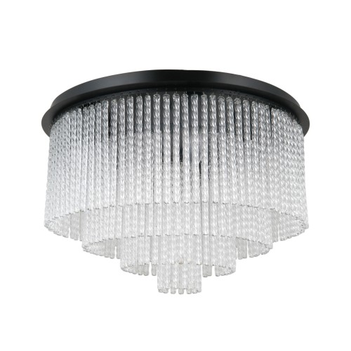 Lampa sufitowa NAUTE 9xE14 Italux czarna plafon 50 cm z kryształowymi elementami. Eleganckie oświetlenie do salonu, sypialni i kuchni w stylu glamour i nowoczesnym.
