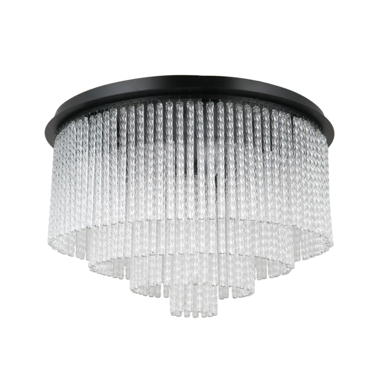 Lampa sufitowa NAUTE 9xE14 Italux czarna plafon 50 cm z kryształowymi elementami. Eleganckie oświetlenie do salonu, sypialni i kuchni w stylu glamour i nowoczesnym.