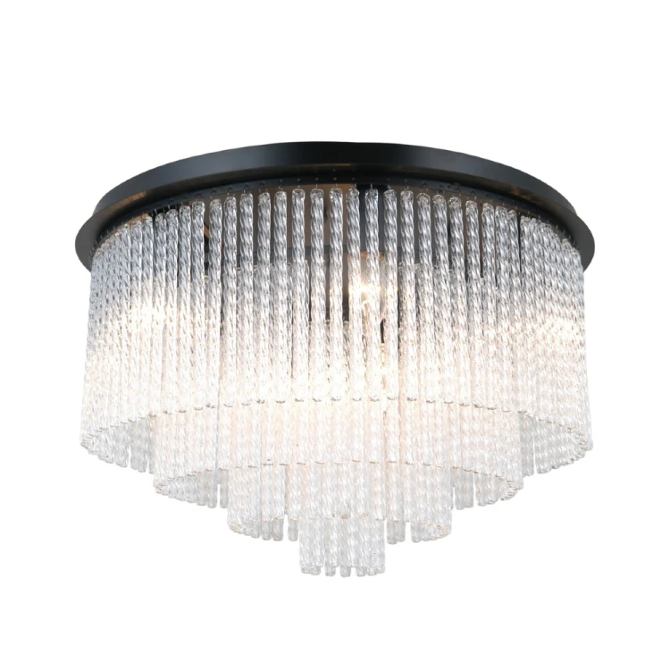 Czarna lampa plafon NAUTE Italux z dekoracyjnymi elementami szklanymi. Nowoczesne oświetlenie do wnętrz glamour i loft.