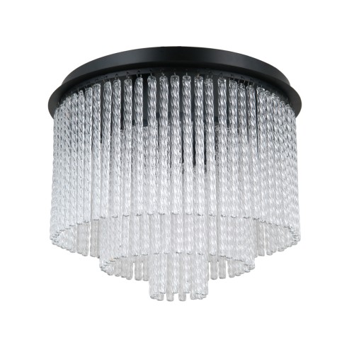 Lampa sufitowa NAUTE 7xE14 Italux czarna plafon 38 cm to eleganckie oświetlenie z dekoracyjnymi elementami szklanymi. Idealna do salonu, sypialni i kuchni.