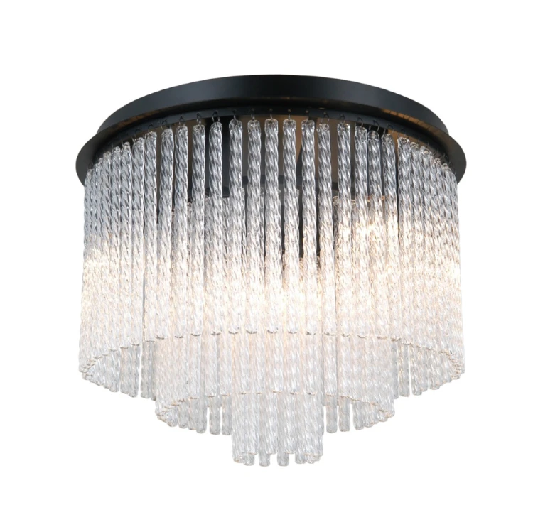 Czarna lampa plafon NAUTE Italux z dekoracyjnym szkłem. Nowoczesne i eleganckie oświetlenie do różnych pomieszczeń.