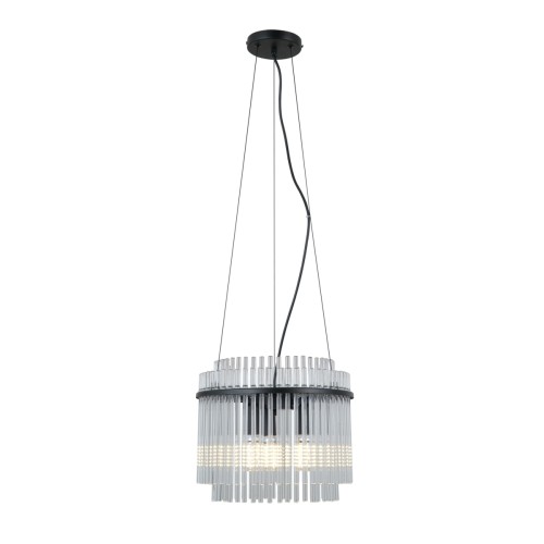 Nowoczesna lampa sufitowa BONTE 3xE14 Italux to stylowe połączenie czarnej konstrukcji i przezroczystego szkła. Doskonała nad stół lub do salonu. Zapewnia równomierne światło i podkreśla charakter wnętrza.