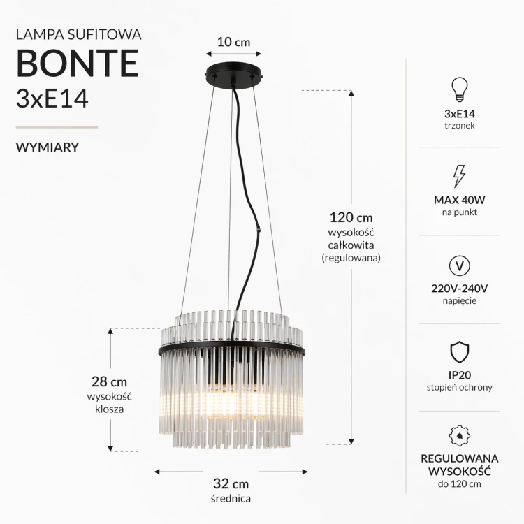 Lampa sufitowa BONTE Italux 3xE14 to nowoczesne oświetlenie do domu. Czarna konstrukcja i szklane klosze tworzą elegancki efekt, idealny do kuchni, salonu lub sypialni.