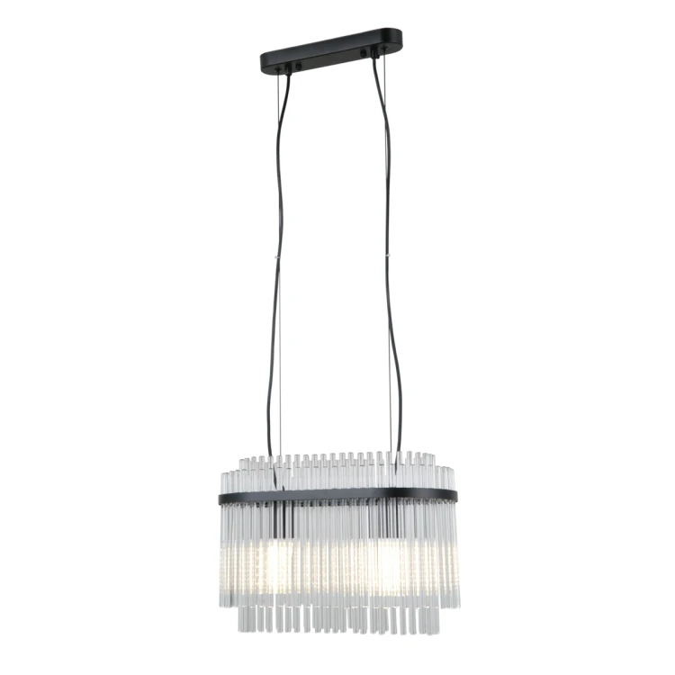 Lampa sufitowa BONTE 2xE27 czarna Italux to połączenie stylu i funkcjonalności. Transparentne klosze pięknie rozpraszają światło, a podłużna forma sprawia, że idealnie sprawdzi się nad stołem.