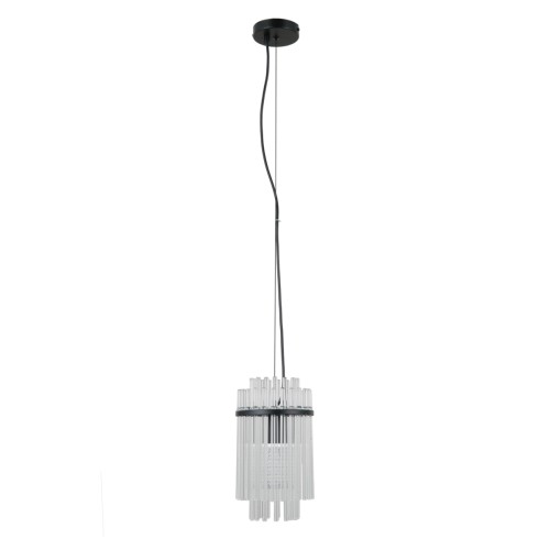 Lampa wisząca BONTE 1xE27 Italux w czarnym macie to nowoczesne oświetlenie z transparentnym szklanym kloszem. Idealna nad blat, do salonu lub sypialni. Minimalistyczna forma i regulowana wysokość sprawiają, że pasuje do wielu aranżacji.