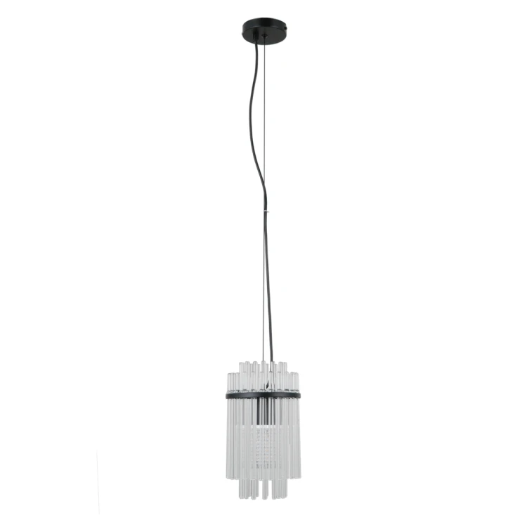 Lampa wisząca BONTE 1xE27 Italux w czarnym macie to nowoczesne oświetlenie z transparentnym szklanym kloszem. Idealna nad blat, do salonu lub sypialni. Minimalistyczna forma i regulowana wysokość sprawiają, że pasuje do wielu aranżacji.
