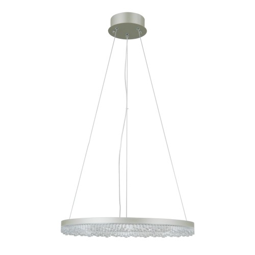 Nowoczesna lampa wisząca BARLO 22W LED w kolorze srebrnym to elegancki ring z efektem kryształków. Oferuje 3 barwy światła (3000K/4000K/6000K) i 2200 lm. Idealna do salonu, jadalni i sypialni.