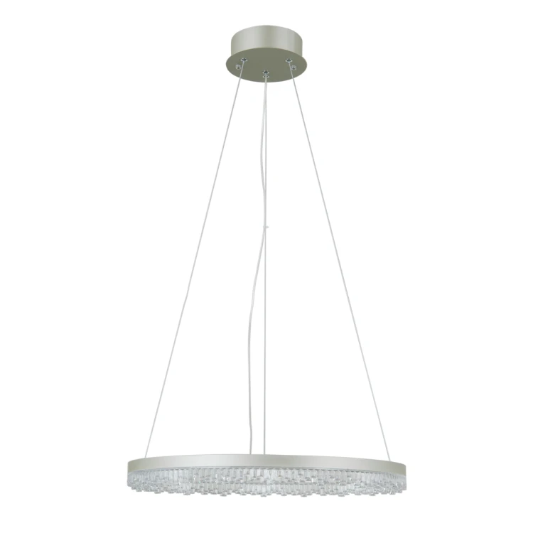 Nowoczesna lampa wisząca BARLO 22W LED w kolorze srebrnym to elegancki ring z efektem kryształków. Oferuje 3 barwy światła (3000K/4000K/6000K) i 2200 lm. Idealna do salonu, jadalni i sypialni.