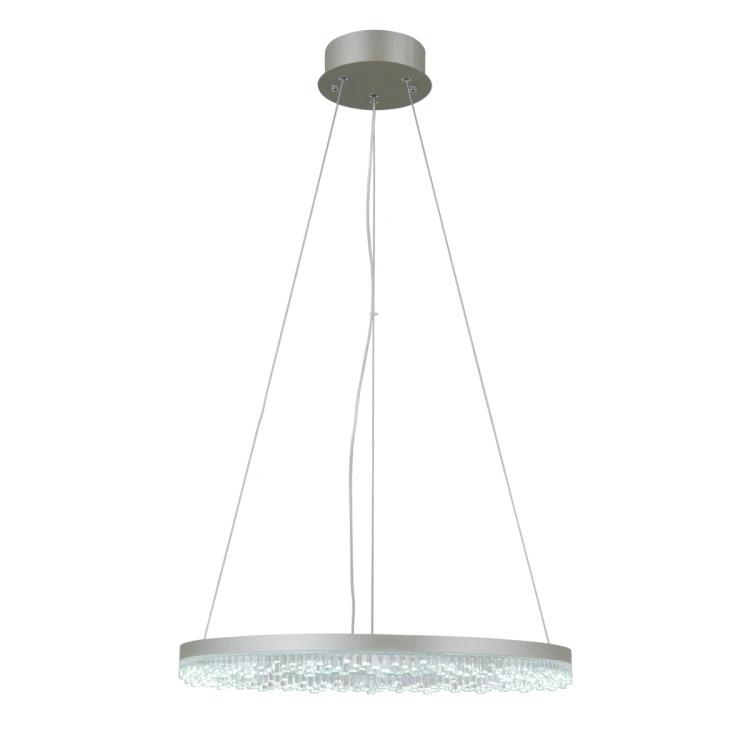 Elegancka lampa wisząca BARLO 22W LED o średnicy 40 cm z efektem kryształków. Zmienna barwa światła i nowoczesny design czynią ją idealnym wyborem do salonu i jadalni.