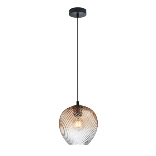 Lampa wisząca ALIAS czarna z bursztynowym kloszem to stylowe oświetlenie do salonu, jadalni lub kuchni. Gwint E27 pozwala dobrać idealną żarówkę, a szklany klosz tworzy przytulny klimat