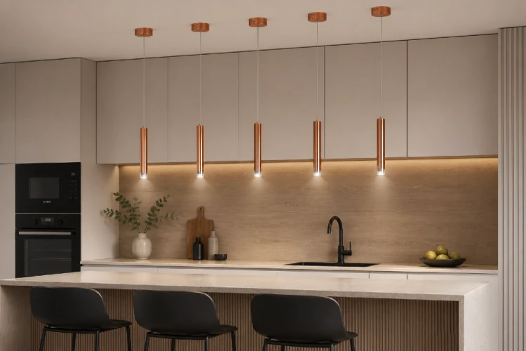 Nowoczesna lampa COPPER ML984 w kolorze miedzianym to stylowe rozwiązanie do kuchni i jadalni. Wąska konstrukcja 3,8 cm świetnie wygląda w zestawie kilku lamp. Neutralne światło 4000K i energooszczędny LED 5W gwarantują wygodę użytkowania.