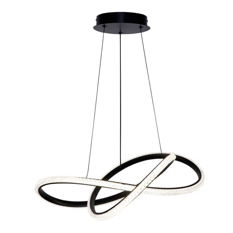 Nowoczesna lampa wisząca ALMERA 32W LED w czarnym kolorze zachwyca designerskimi ringami i efektem kryształków. Moc 3580 lm oraz funkcja CCT (3000K/4000K/6000K) zapewniają idealne światło do salonu, jadalni lub kuchni. Regulowana wysokość do 120 cm.