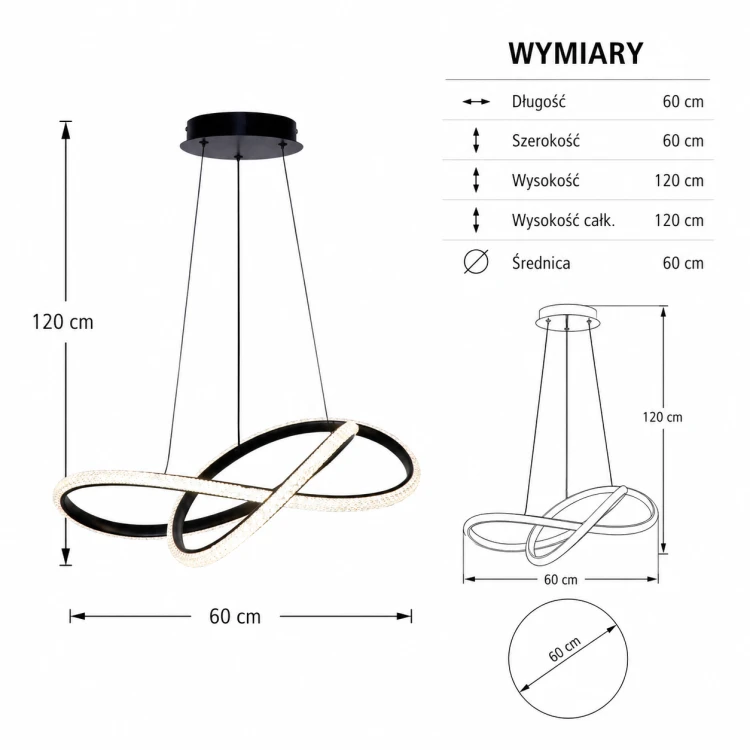 Designerska lampa wisząca ALMERA 32W LED z efektem kryształków i funkcją CCT to stylowe rozwiązanie do każdego wnętrza. Jasne światło 3580 lm oraz regulowana wysokość do 120 cm sprawiają, że świetnie sprawdzi się nad stołem lub w salonie.