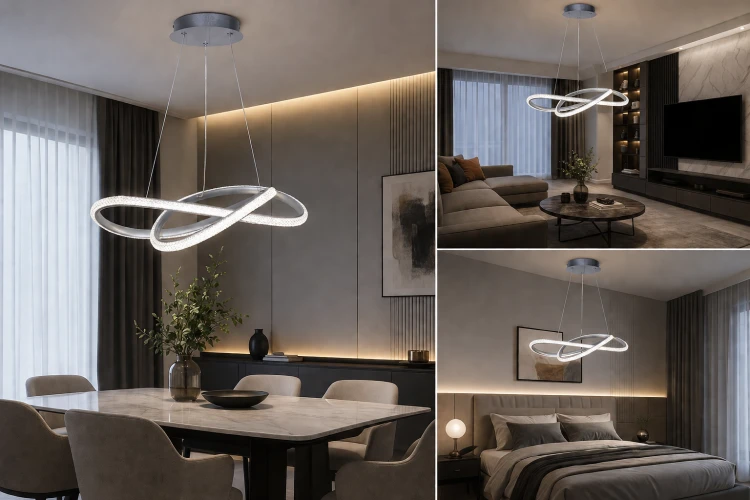 Lampa ALMERA LED 32W w kolorze srebrnym to eleganckie oświetlenie z designerskimi ringami. Strumień 3580 lm i regulacja barwy światła CCT gwarantują komfort i dopasowanie do wnętrza. Idealna do salonu, sypialni i nowoczesnej kuchni.