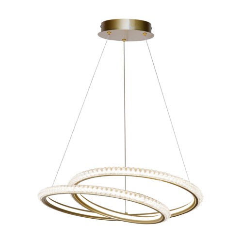 Lampa wisząca KORTIA 35W LED złota to nowoczesne oświetlenie z efektownymi ringami i kryształowym wykończeniem. Strumień 3160 lm oraz funkcja CCT (3000K/4000K/6000K) zapewniają idealne światło do salonu, jadalni i sypialni.