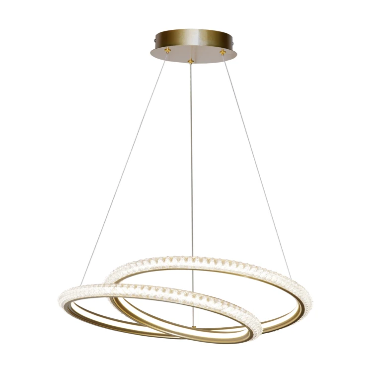 Lampa wisząca KORTIA 35W LED złota to nowoczesne oświetlenie z efektownymi ringami i kryształowym wykończeniem. Strumień 3160 lm oraz funkcja CCT (3000K/4000K/6000K) zapewniają idealne światło do salonu, jadalni i sypialni.