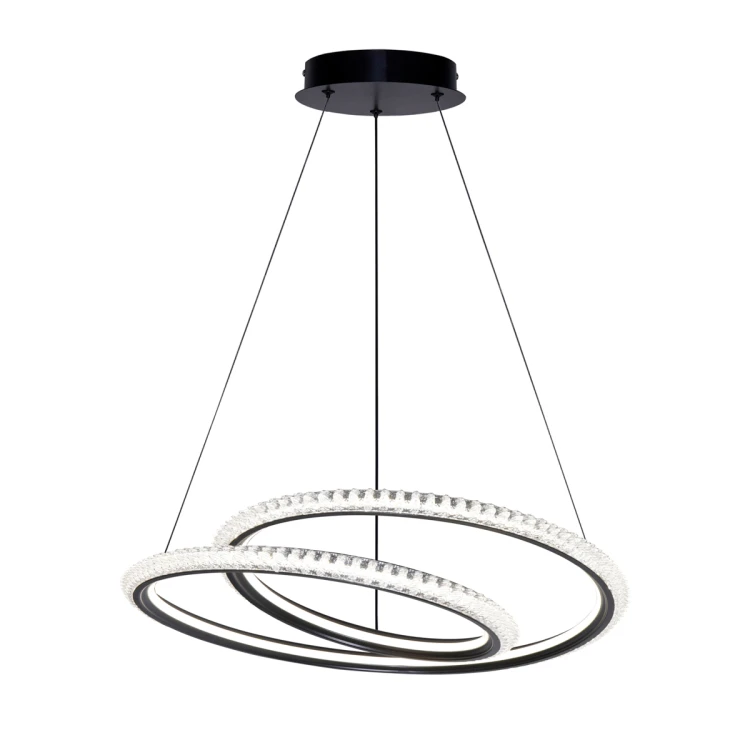 Lampa wisząca KORTIA 35W LED czarna to nowoczesne oświetlenie z efektownymi ringami i kryształowym wykończeniem. Strumień 3160 lm oraz funkcja CCT (3000K/4000K/6000K) zapewniają idealne światło do salonu, jadalni i sypialni.