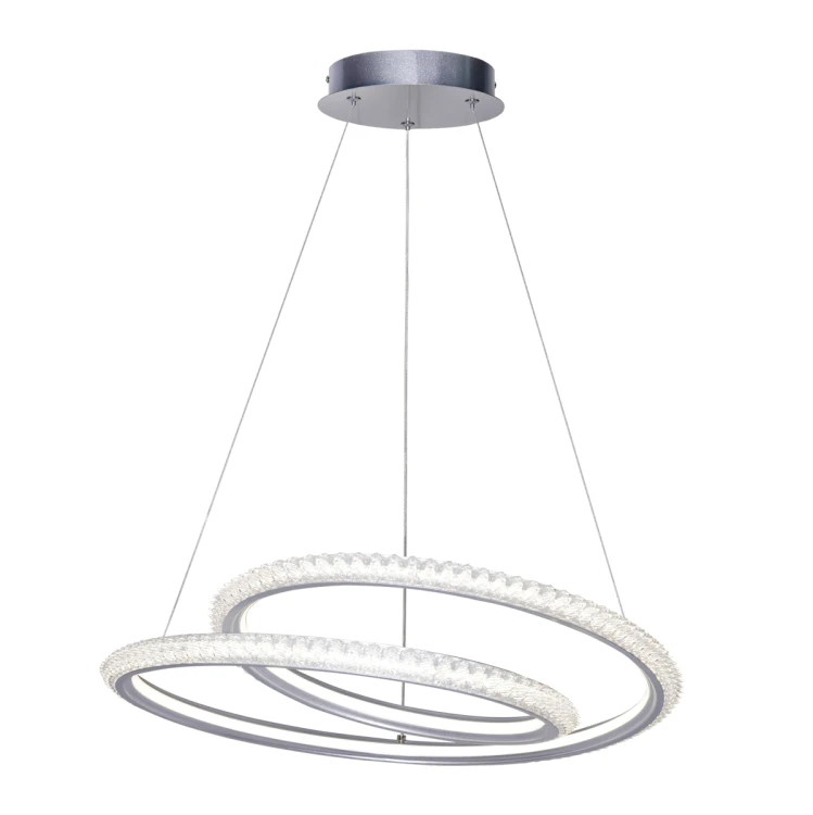 Lampa wisząca KORTIA 35W LED srebrna to nowoczesne oświetlenie z efektownymi ringami i kryształowym wykończeniem. Strumień 3160 lm oraz funkcja CCT (3000K/4000K/6000K) zapewniają idealne światło do salonu i jadalni.