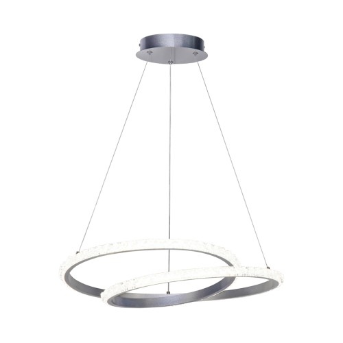 Lampa wisząca ZALTO 32W LED srebrna to nowoczesne oświetlenie z efektownymi ringami i kryształowym wykończeniem. Strumień 2870 lm oraz funkcja CCT (3000K/4000K/6000K) zapewniają idealne światło do salonu i jadalni.