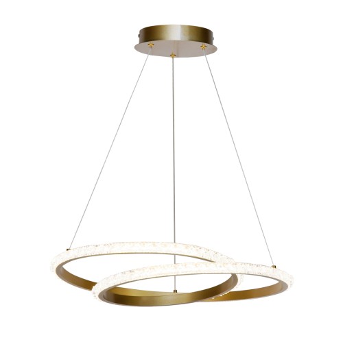 Lampa wisząca ZALTO 32W LED złota to nowoczesne oświetlenie z eleganckimi ringami i efektem kryształków. Strumień 2870 lm oraz funkcja CCT (3000K/4000K/6000K) zapewniają idealne światło do salonu, jadalni i kuchni.