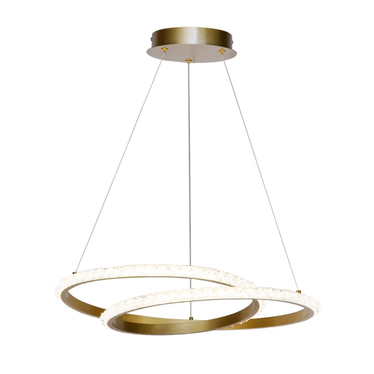 Lampa wisząca ZALTO 32W LED złota to nowoczesne oświetlenie z eleganckimi ringami i efektem kryształków. Strumień 2870 lm oraz funkcja CCT (3000K/4000K/6000K) zapewniają idealne światło do salonu, jadalni i kuchni.