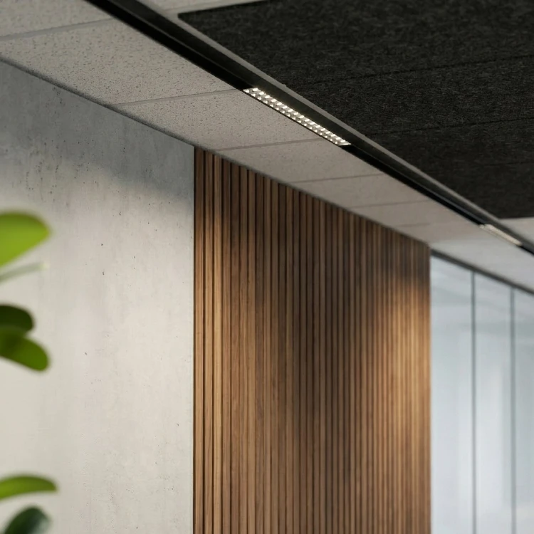 System szynowy LED 48V 10W w kolorze czarnym oferuje precyzyjne światło 690 lm i kąt 24°. Regulacja barwy światła i funkcja ściemniania sprawiają, że dopasujesz oświetlenie do każdej przestrzeni.