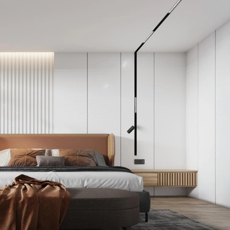 Minimalistyczny system szynowy LED 48V z wąską szyną 10 mm świetnie sprawdzi się w nowoczesnych aranżacjach. Oferuje 840 lm, zmianę barwy 2700–4000K, ściemnianie oraz wysokie CRI≥90 dla naturalnego odwzorowania kolorów