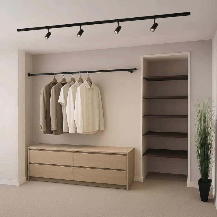 Reflektor do systemu szynowego 48V LED 6W zapewnia 360 lm i regulację barwy 2700–4000K. Dzięki wąskiemu kątowi 24° idealnie sprawdzi się jako oświetlenie akcentowe i dekoracyjne