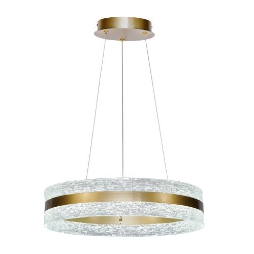 Lampa wisząca NELIA 35W LED złota to nowoczesny ring Ø60 cm. Oferuje 3350 lm i funkcję CCT (3000K/4000K/6000K), pozwalając dopasować barwę światła. Idealna do salonu, jadalni i kuchni w stylu glamour i modern.