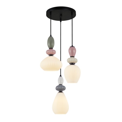 Lampa wisząca ALTRA 3xE27 to nowoczesne oświetlenie z pastelowymi kloszami w odcieniach bieli, szarości i różu. Średnica 46 cm, wysokość 143 cm. Idealna do salonu, jadalni i sypialni. Stylowy design i możliwość wyboru żarówek.