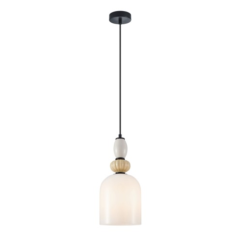 Lampa wisząca BONATA 1xE27 Italux to nowoczesne oświetlenie z subtelną kolorystyką czerni, beżu i szarości. Szklany klosz zapewnia miękkie światło, a smukła forma idealnie sprawdzi się nad stołem, wyspą kuchenną lub w salonie.