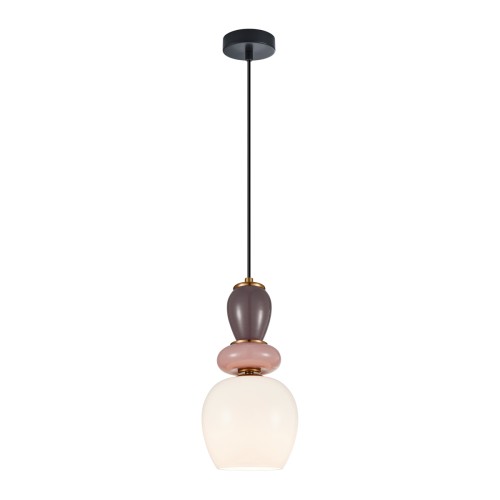 Lampa wisząca MARTELO 1xE27 Italux to nowoczesne oświetlenie z eleganckimi, kolorowymi detalami w odcieniach różu i fioletu. Szklany klosz zapewnia miękkie światło, idealne do sypialni, salonu lub jadalni.