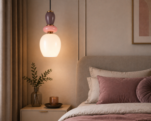 Nowoczesna lampa MARTELO Italux 1xE27 łączy złote wykończenie z modnymi pastelowymi akcentami. Szklany klosz tworzy przytulny klimat, idealny do wnętrz japandi, skandynawskich i minimalistycznych.