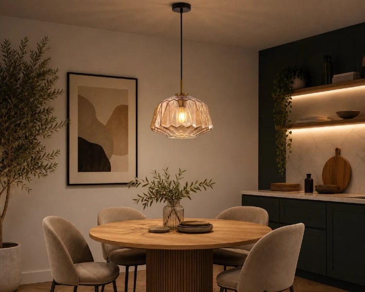 Nowoczesna lampa ANTITA 1xE27 Italux z efektownym bursztynowym kloszem tworzy przytulny klimat w każdym wnętrzu. Doskonała do jadalni, kuchni i sypialni. Wysokość 108 cm i średnica 30 cm sprawiają, że świetnie prezentuje się nad stołem.