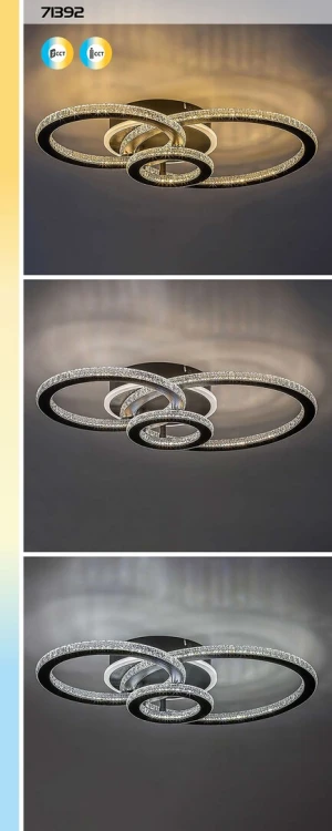 Czarna lampa LED Rábalux Maziar z dekoracyjnymi ringami doskonale sprawdzi się w nowoczesnym salonie. Regulacja jasności, zmiana barwy światła i pilot zapewniają pełen komfort użytkowania.