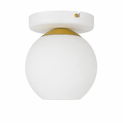 Lampa sufitowa MAREA w kolorze białym ze złotymi dodatkami. Klosz biały opal. Na 1 żarówkę E27 o dowolnej mocy. Lemir O3601 P1 BIA + ZL