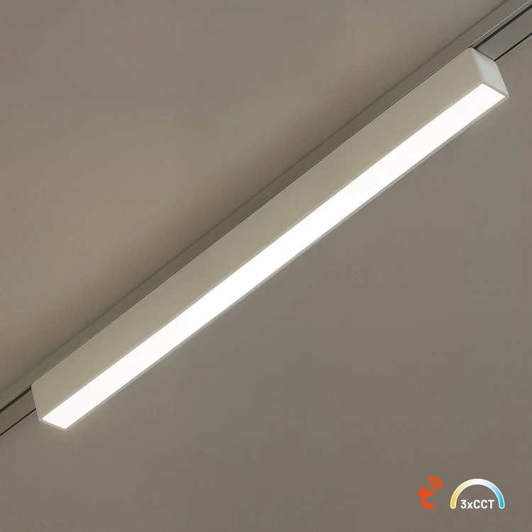 Nowoczesna oprawa LED Milagro ML2590 do systemu Magnetic Track 48V. Smukła czarna forma 61 cm, sterowanie Tuya, możliwość ściemniania oraz wybór barwy światła 2700K/3000K/4000K zapewniają funkcjonalne i designerskie oświetlenie.