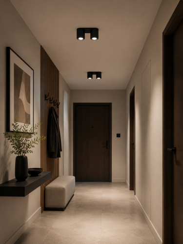 Plafon sufitowy Sollux Orbis SL.0054 to nowoczesna lampa natynkowa z 2 punktami GU10. Minimalistyczny design, czarne aluminiowe tuby i kompaktowa forma sprawiają, że idealnie pasuje do salonu, korytarza, sypialni oraz kuchni