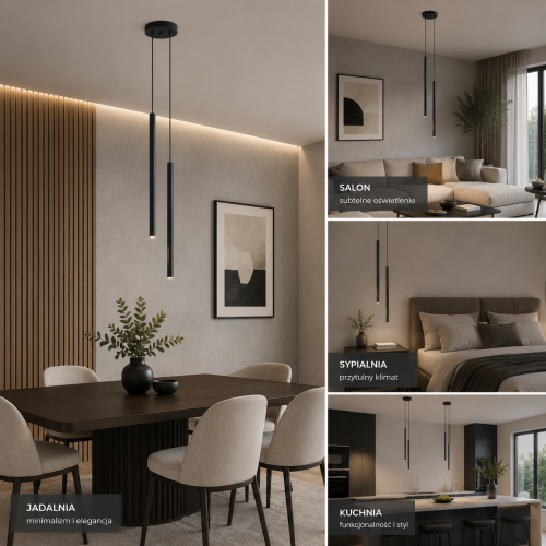 Nowoczesna lampa sufitowa PASTELO Sollux 2xG9 zachwyca prostą formą i eleganckim czarnym wykończeniem. Smukłe tuby tworzą stylowe oświetlenie do salonu, kuchni, jadalni oraz nowoczesnych przestrzeni loftowych.