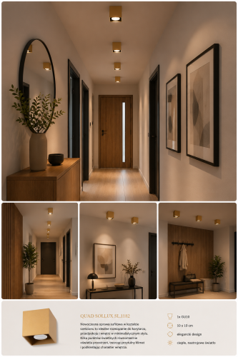 Złota oprawa QUAD Sollux SL.1182 zachwyca eleganckim designem i minimalistyczną formą. Aluminiowa konstrukcja oraz oprawa GU10 LED sprawiają, że lampa idealnie pasuje do nowoczesnych i stylowych wnętrz.