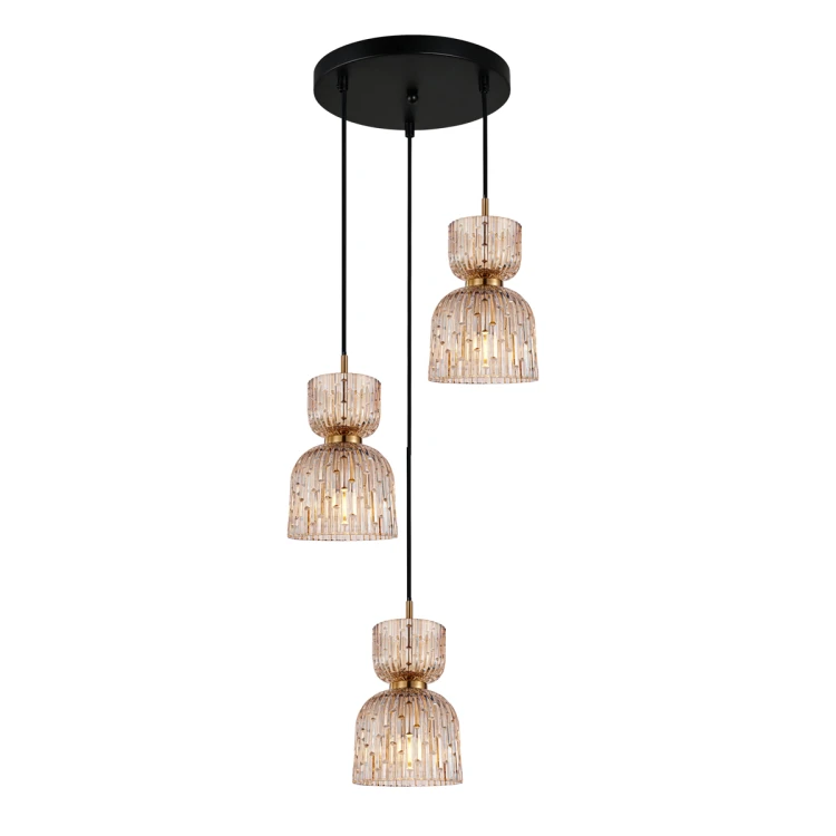 Lampa wisząca Balme Italux PND-3619-3A-BRO-AMB zachwyca bursztynowymi szklanymi kloszami i nowoczesnym designem. Model 3xE27 idealnie sprawdzi się w salonie, jadalni, kuchni lub sypialni, tworząc eleganckie i klimatyczne oświetlenie.