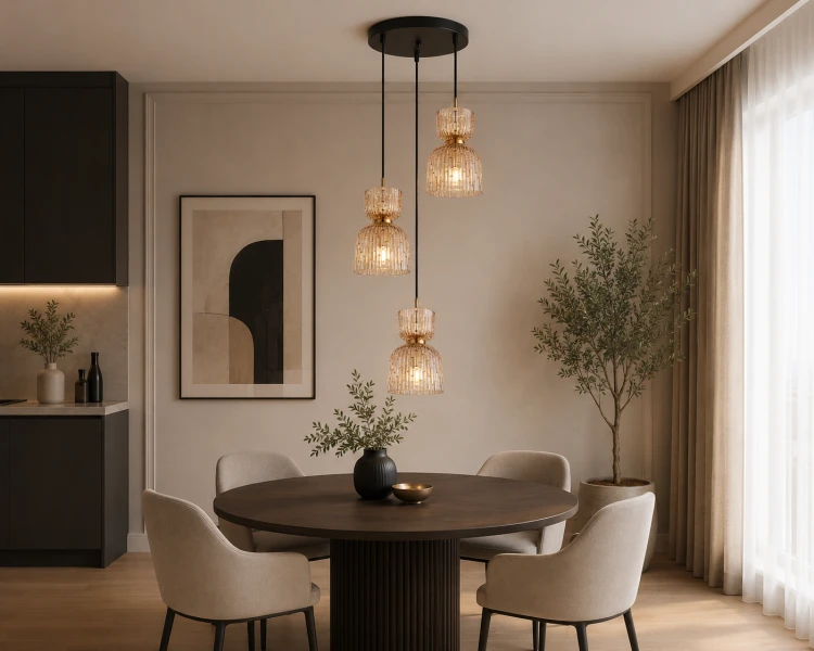 Nowoczesna lampa wisząca Balme Italux z bursztynowymi kloszami to stylowe oświetlenie do salonu, jadalni i sypialni. Czarna konstrukcja oraz dekoracyjne szkło tworzą wyjątkowy efekt świetlny w aranżacjach glamour i loft.