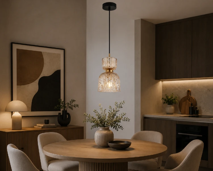 Nowoczesna lampa wisząca Balme Italux to połączenie czerni, złotych detali i bursztynowego szkła. Stylowy klosz pięknie rozprasza światło, tworząc przytulny klimat w salonie, jadalni, sypialni lub nowoczesnej kuchni.