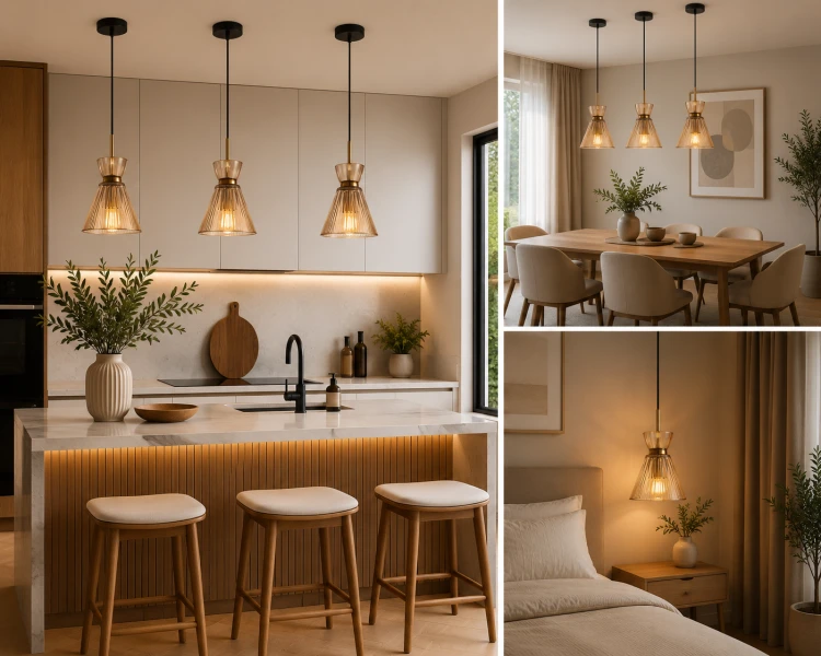 Nowoczesna lampa wisząca BALME Italux łączy czarną konstrukcję ze stylowym bursztynowym szkłem. Ryflowany klosz pięknie rozprasza światło, podkreślając charakter salonu, sypialni, jadalni lub nowoczesnej kuchni.