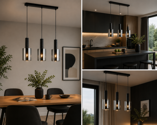 Nowoczesna lampa SARDO 3xE27 marki Italux zachwyca minimalistycznym designem i eleganckim połączeniem czerni z dymionym szkłem. Trzy punkty światła tworzą klimatyczne oświetlenie do wnętrz loftowych i industrialnych.